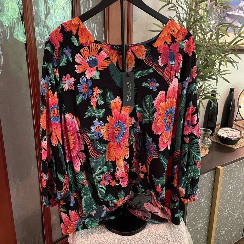 Rachel Zoe Floral Blouse - Black and Multicolor - Picture 3 of 3